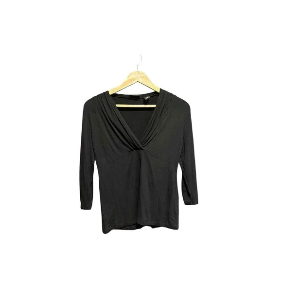 Vintage New York & Company Top 3/4 Sleeves Black Babydoll Top 90s Y2K Fitted Sm - Picture 2 of 7